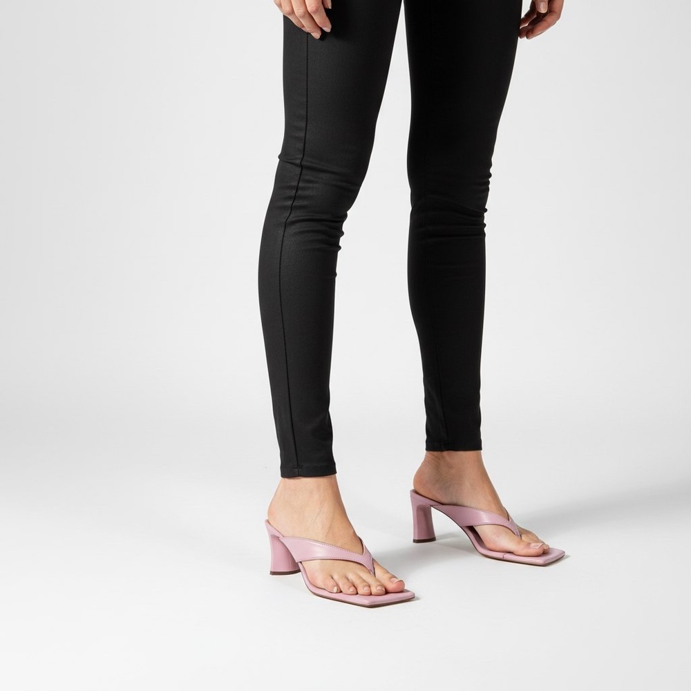 L’Intervalle pink  mule open toe sandals pastel square toe strappy leather heels